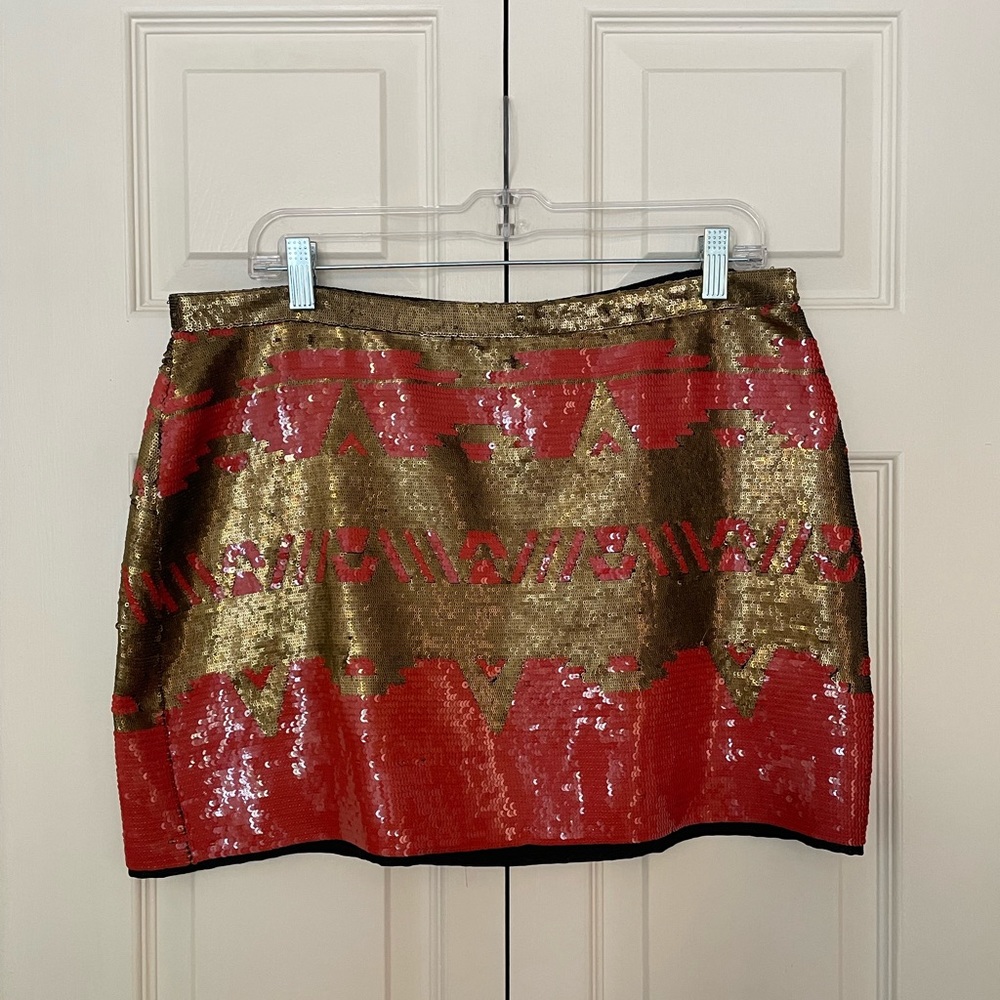 ASOS Gold and Coral Sequin Mini Skirt